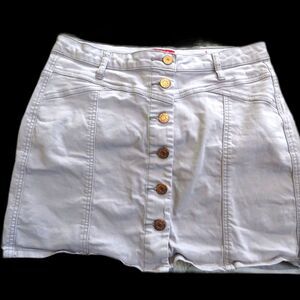 GUESS Women's Cyber Y2K Denim Mini Skirt Button Front Gray EUC